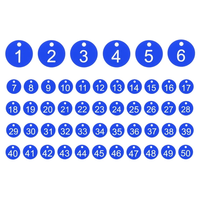 50PCS Number Tags 1-50, Number Key Tags Plastic Numbered Tags Key Tags Keychain for Organizer Field Sales Hangers Clothes Labels ID Tag, Blue
