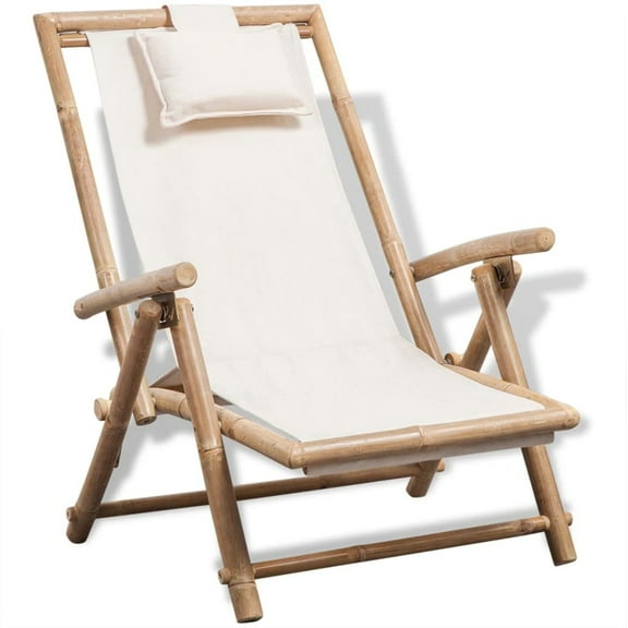 vidaXL Patio Deck Chair Patio Sling Chair with Headrest for Deck Beach Bamboo