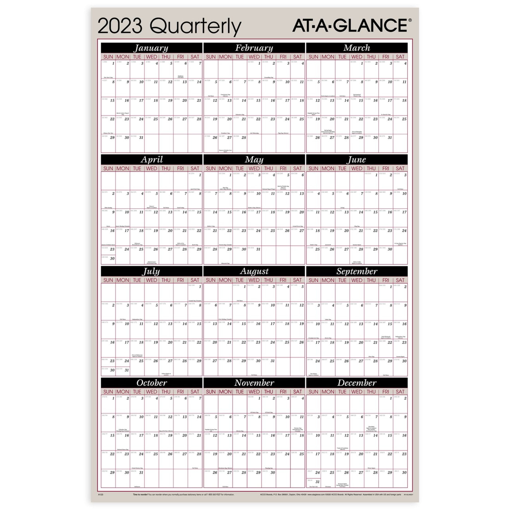 2023 ATAGLANCE 24" x 36" Yearly WetErase Wall Calendar Reversible