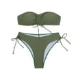 thumbnail image 6 of WREESH Womens Bandeau Bikini Sets High Cut Bikini Solid Color Swimwear Two-Piece Slim Swimsuit Bikini Straped Swimsuits Beach Bathing Suit Olive Green, 6 of 6