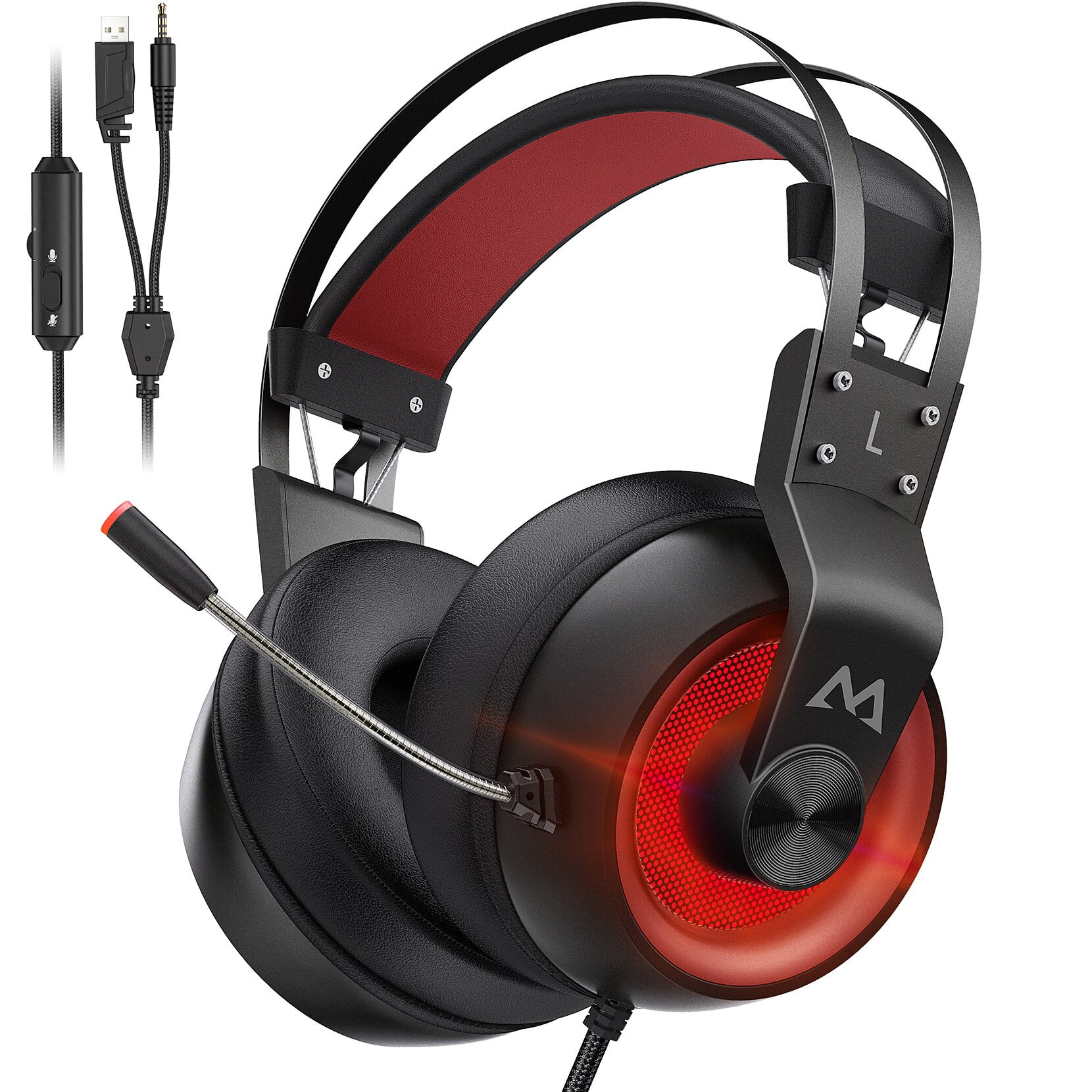 Mpow Over Ear Kopfhörer mit Noise Cancelling LED Gaming Bass Surround Headphone