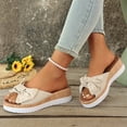 thumbnail image 4 of Rokment Bow Platform Wedge Sandals for Women Fashion Casual Bowknot Open Toe Chunky High Heel Dress Slip on Comfortable Walking Slides Summer Beach Vacation Beige Size 6, 4 of 7