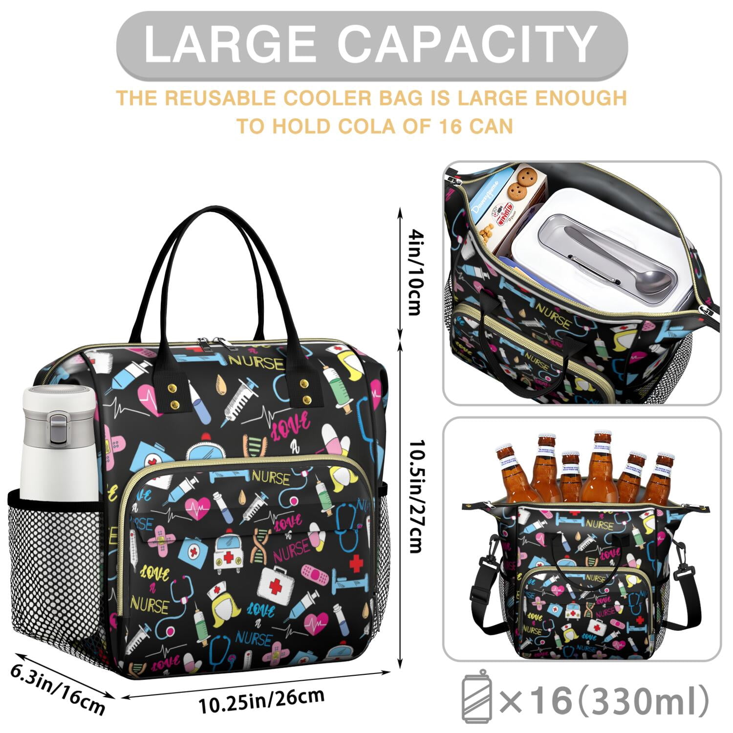 Nurse Life Insulated Lunch Bag - Waterproof Thermal Tote for Future Nurses, Funny & Stylish Leakproof Food Storage Bag with Four-Layer Insulation (Multi-Pocket, Easy-to-Clean)