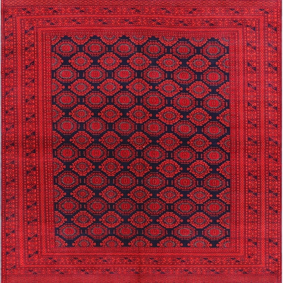 Ahgly Company Indoor Square Mid-Century Modern Maroon Purple Oriental Area Rugs, 6' Square