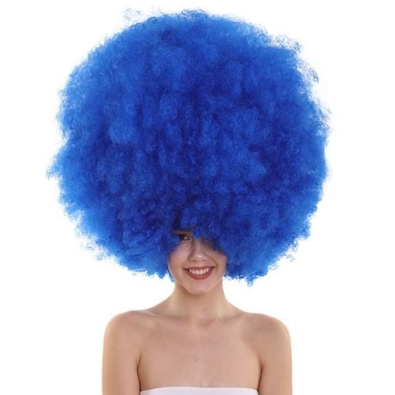 HPO Adult Women's Blue Curly Wig – Super Size Curly Costume Hair, Flame-Retardant Synthetic Fiber