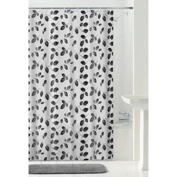 Mainstays PEVA Leaves Shower Curtain or Liner, 70" x 72", Black