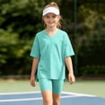 thumbnail image 6 of Iyufng Old Girls 2 Piece Outfits Summer Casual Sets Solid Color V-Neck Short Sleeve Top and Shorts 4-15 Years, 6 of 8