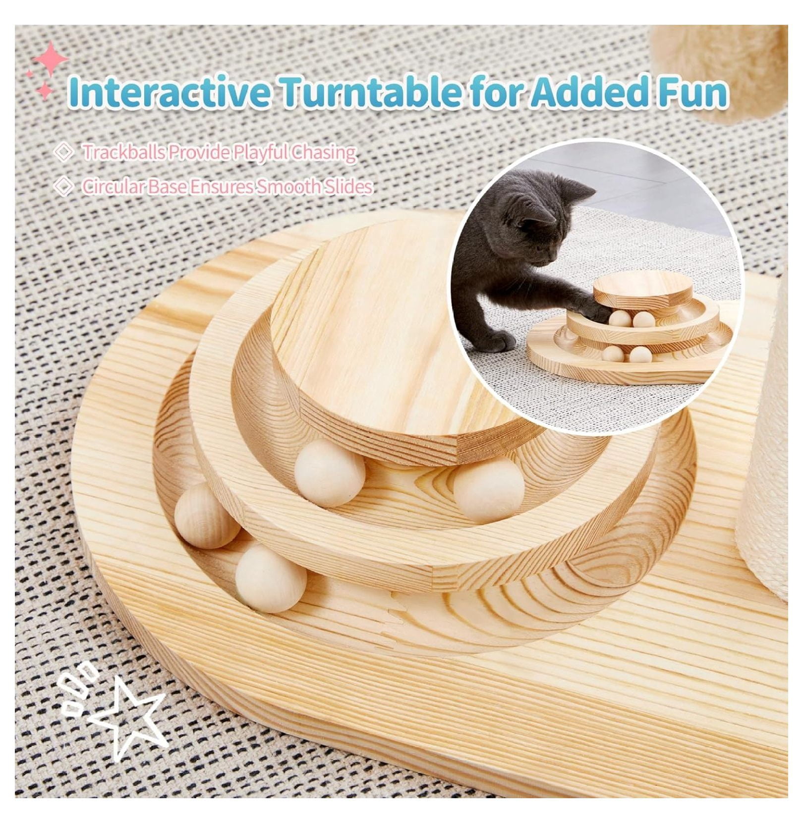 Cat Scratching Post Mushroom, Sisal Scratcher with Ball Toy - 20 Inch Kitten Scratcher for Indoor Cats - Interactive Wood Cat Tree Activity Center Green