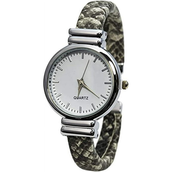 Blekon Collections Japanese Quartz Women's 31mm Round Case Snake Leather Cuff Bangle Watch