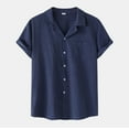 thumbnail image 2 of Caqnni Men's Short Sleeve Cotton Linen Shirt Casual Summer Beach Button Down Shirts Button Up Pleats Shirts(Navy,L), 2 of 8