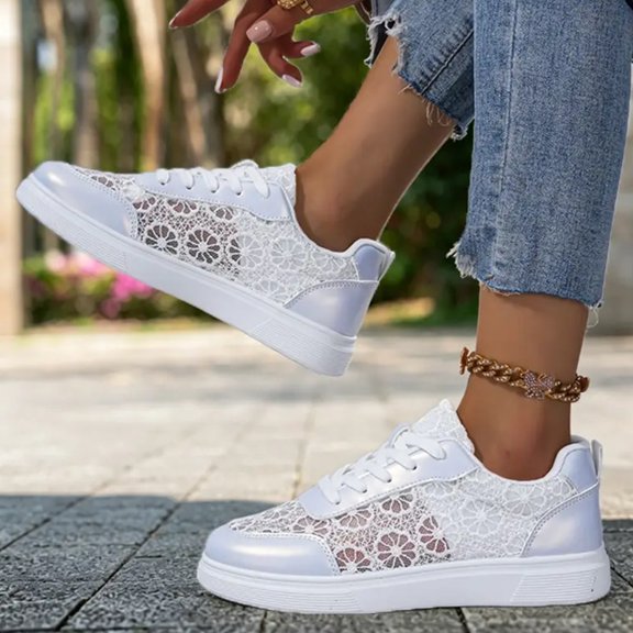 Willtoo Women’s Walking Shoes, Breathable Lace Mesh Casual Sneakers, Lightweight Lace-Up Athletic Shoes for Everyday & Summer Wear