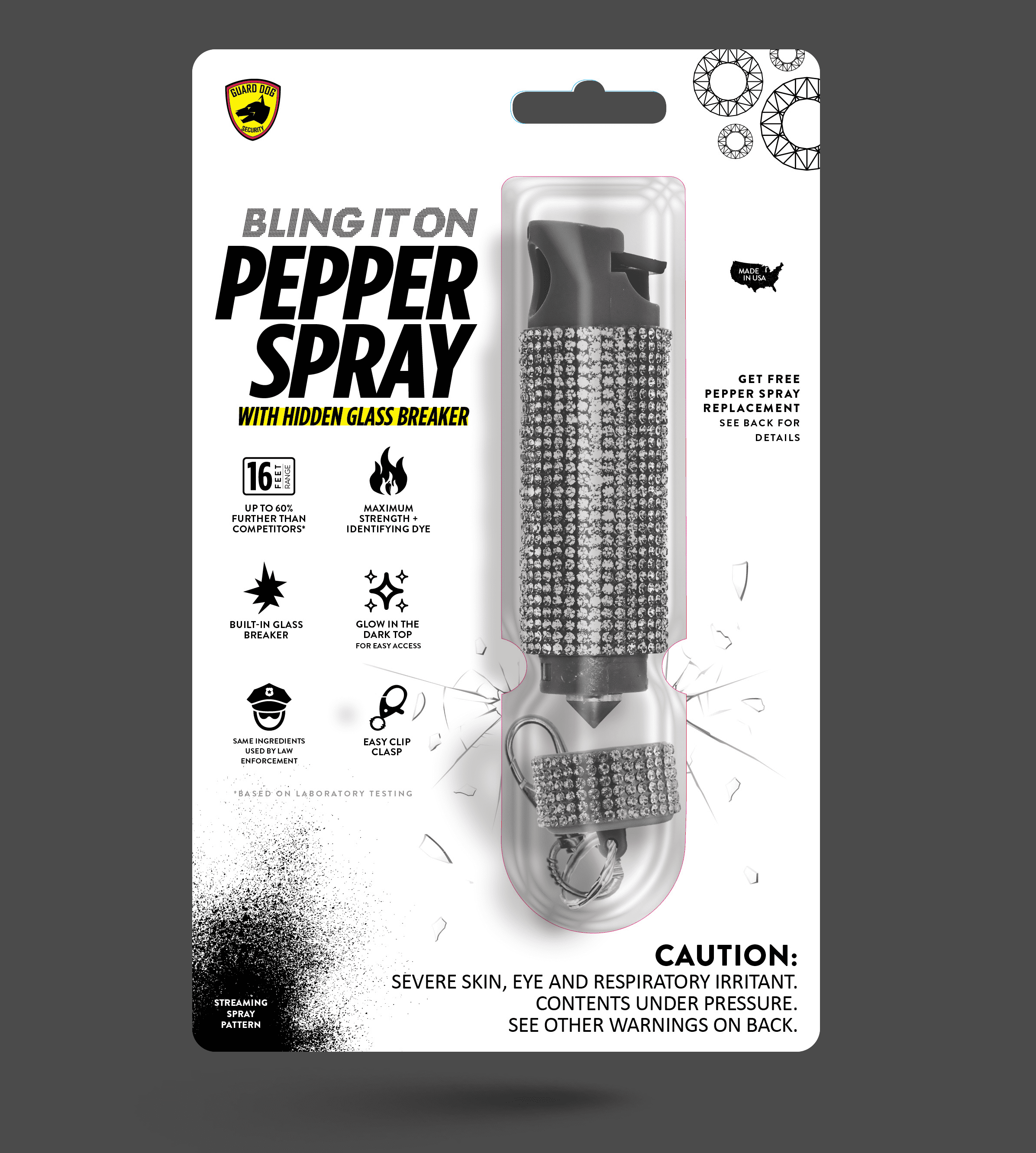 Guard Dog Bling it on Glass Breaker White Keychain Pepper Spray, pack of 1
