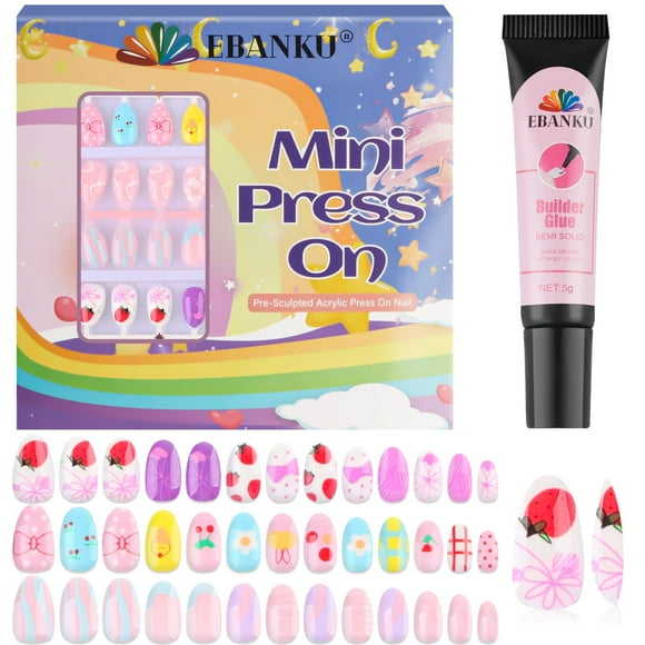 Funda completa Press on Nails EBANKU Kids, 78 unidades, con pegamento para uñas