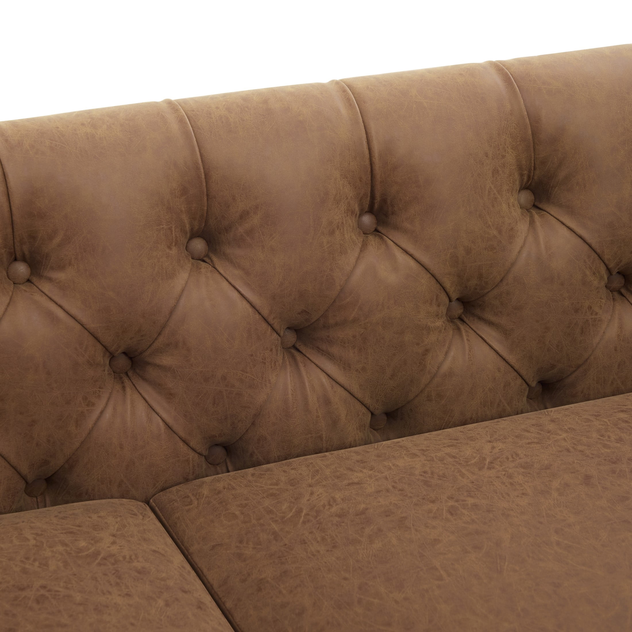Christopher Knight Home 73.5" Chesterfield Sofa, Tufted PU Leather Couch with Flared Arms, Brown