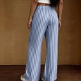 thumbnail image 5 of Summer Striped Pants Women Loose Wide Leg Drawstring Pants Lightweight Low Rise Lounge Trousers with Pockets, 5 of 6