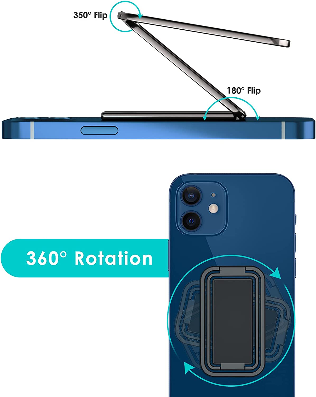 WERONDO Ultra Thin 360° Rotating Phone Ring Holder – Universal, Metal, Klebepad/Clip, Made In Germany