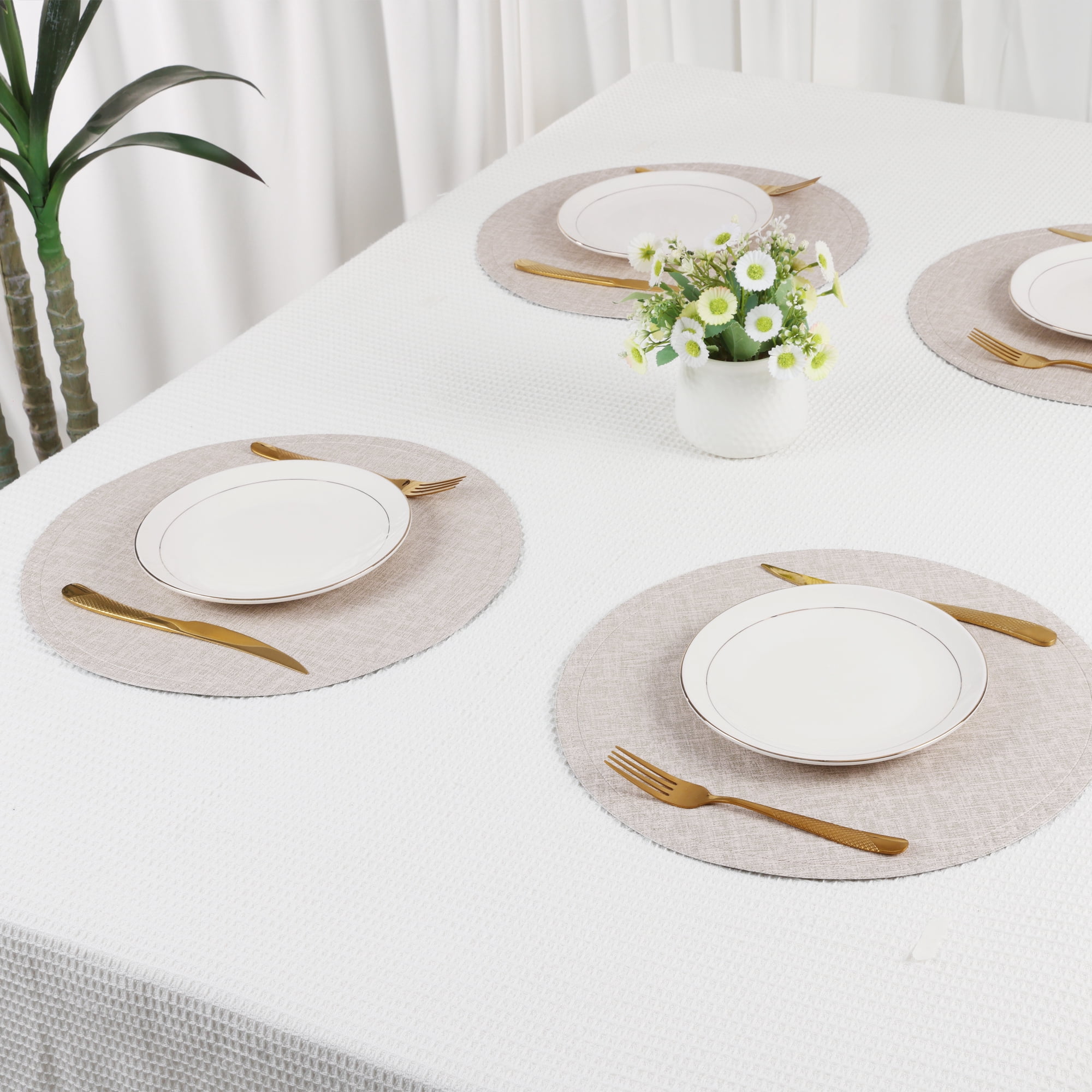Unique Bargains Set of 6 PU Placemats for Kitchen Cream 15*15in