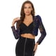 thumbnail image 1 of Chaqueta de lentejuelas Allegra K mujer manga larga recortada tipo bolero Negro naranja XL, 1 of 5