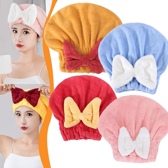Super Absorbent Hair Towel Wrap for Women, Microfiber Hair Turban with Bow for Fast Drying, Frizz Control for Thick and Curly Hair