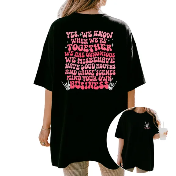 Cozymy Women's Sassy Best Friend Obnoxious Together Skeleton Hand Graphic Short Sleeve T-Shirt Casual Cotton Crewneck Tee