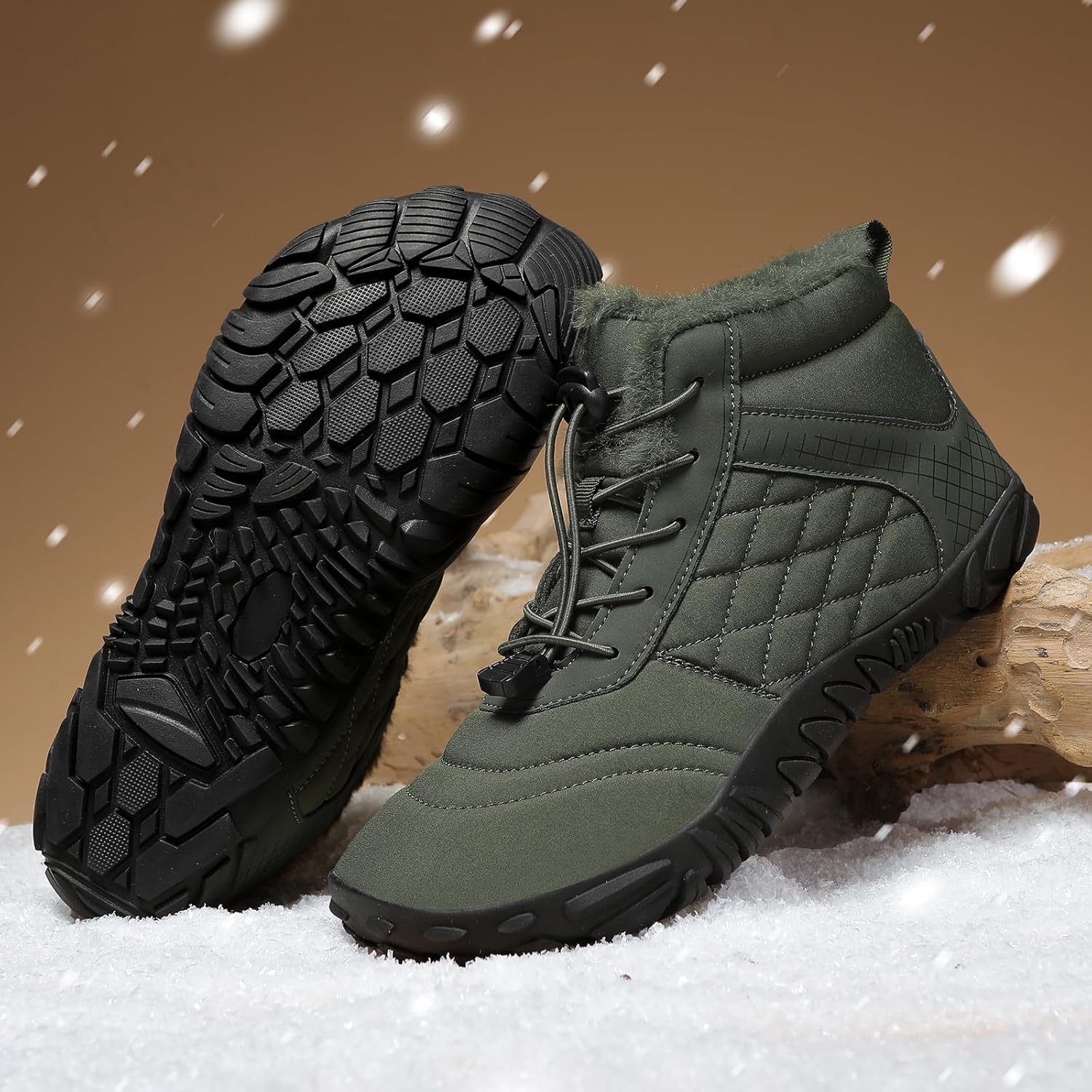Hiking Shoes Barefoot Mens Wide Shoes Toe Box Winter Cross Trainer Minimalist Anti Skid Shoes For Women Cotton Boots Sneakers Outdoor Ankle Boots Brown Black Green White