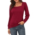 thumbnail image 2 of Blusa de manga larga, blusa de mujer con mangas abullonadas, camisa de mujer de color puro, camiseta de color puro elaborada con cuidado, 2 of 8
