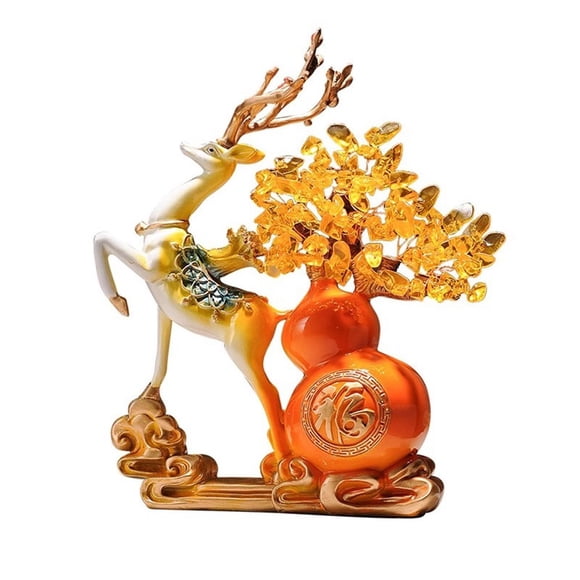 Arbre à Argent en Cristal avec Figurines de Cerfs, Sculpture d'Arbre de Vie Feng Shui, Décoration de Bureau de Salon