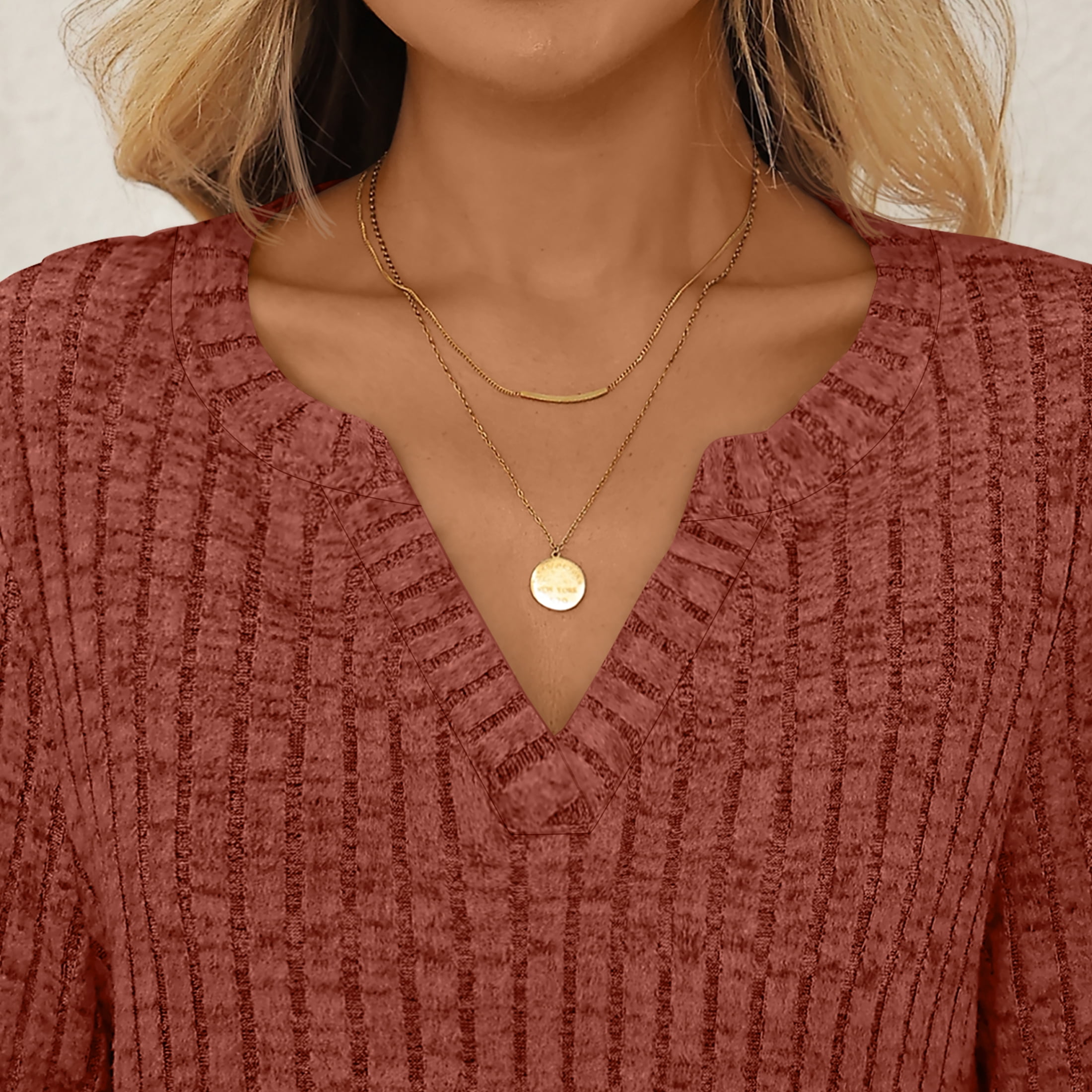 Womens Tops Long Sleeve V Neck Shirts Fall Sweater Casual Blouses Fashion Outfits