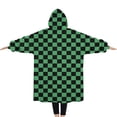 thumbnail image 2 of Oversized Wearable Blanket Hoodie,Green and Black Checkerboard Pattern Sherpa Blanket Hoodie with Super Pockets,Super Warm Fuzzy Pullover for Women & Men, 2 of 6