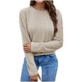 thumbnail image 1 of Timegard Ribbed Tops for Women Long Sleeve Back Drawstring Knot Blouse Travel Casual Crew Neck Tops Fall, 1 of 4