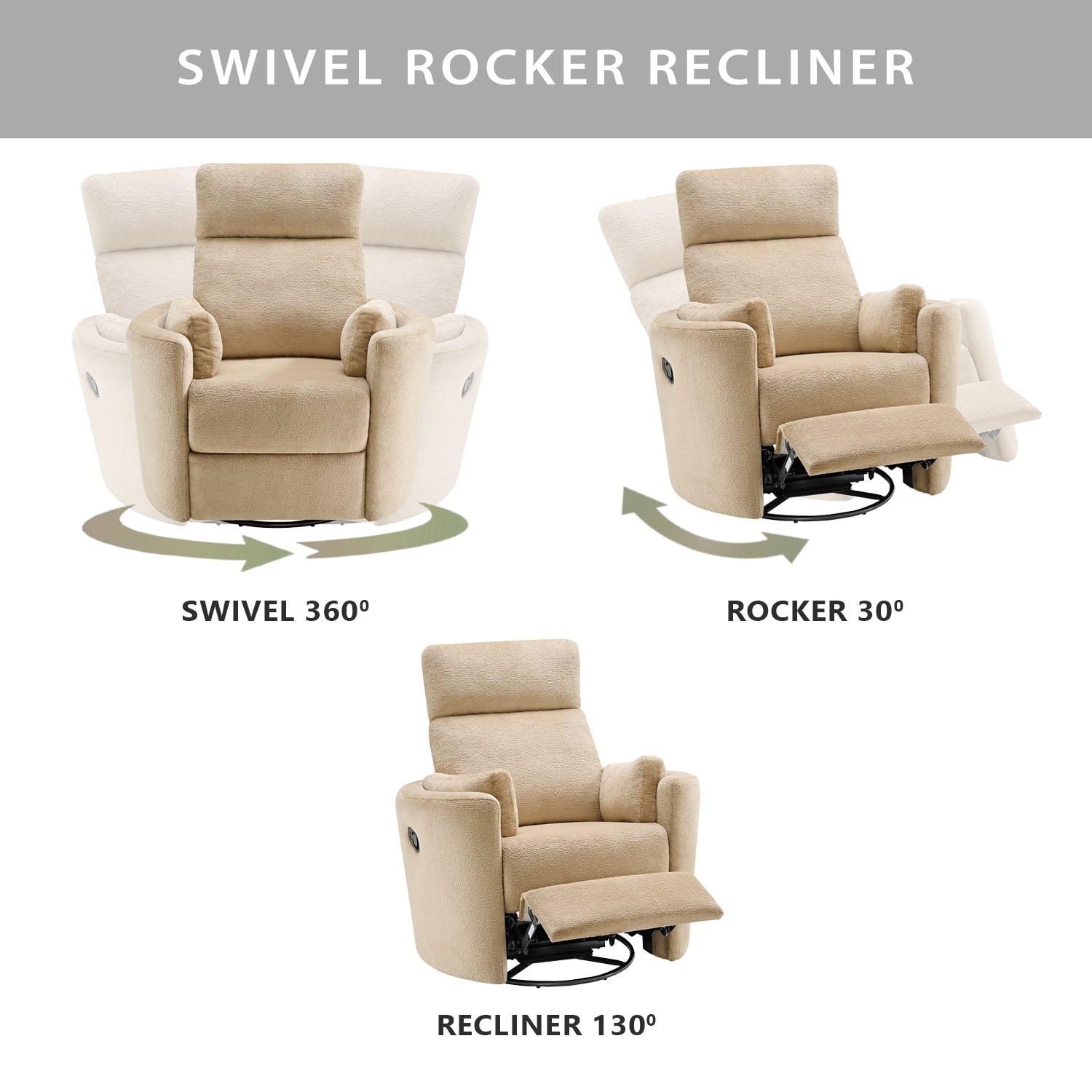 Soho Baby Nottingham Upholstered Glider Recliner Rocking Chair 360° Swivel for Nursery and Living Room – Latte​