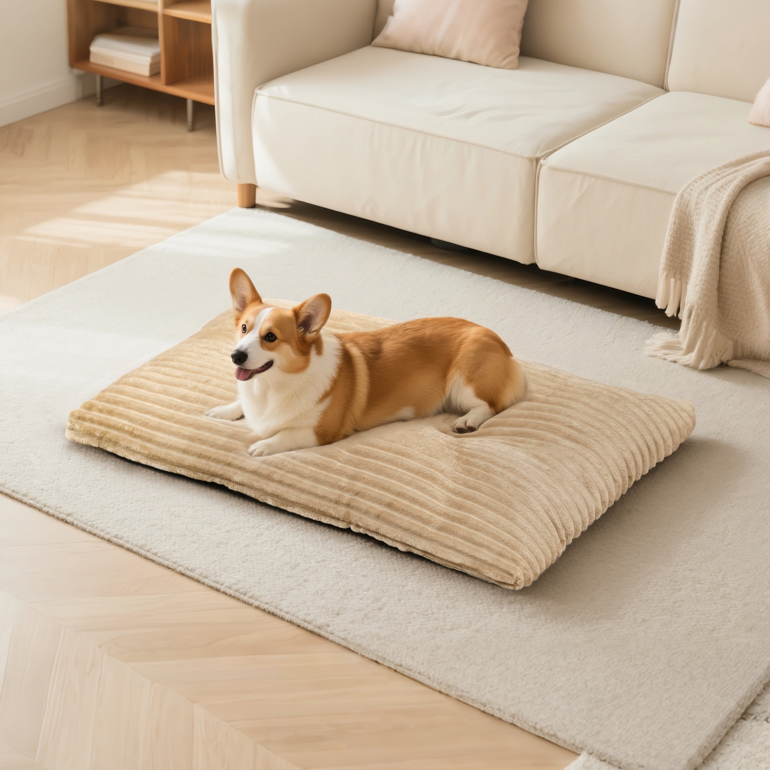 Washable Dog Bed Deluxe Plush Dog Crate Beds Comfy Kennel Pad Anti-Slip Pet Sleeping Mat for Large, Jumbo, Medium, Small Dogs Breeds, 30"x20", Brown