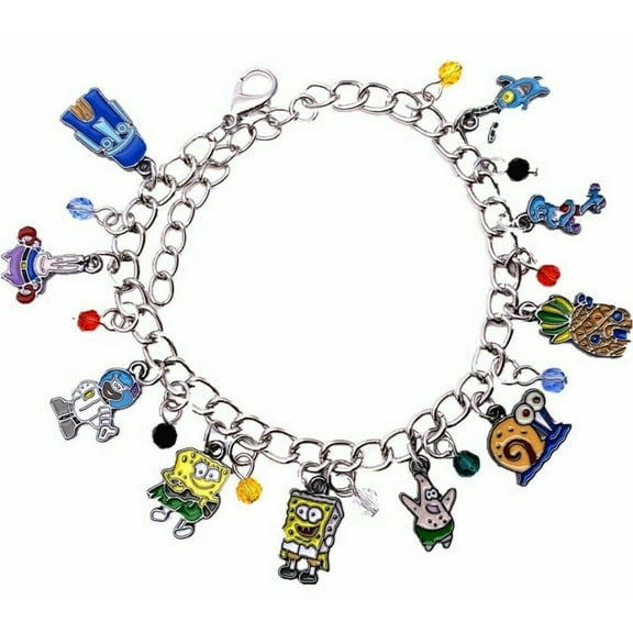 Spongebob and Friends Characters 10 Themed Charms Metal Charm Bracelet