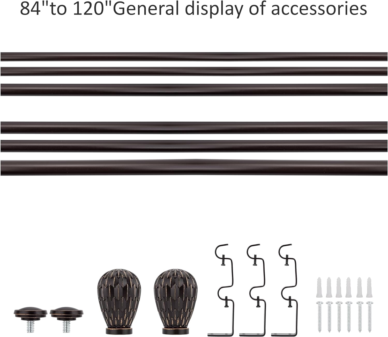 eTeckram 5/8" Double Curtain Rod with Brun Finials,Bronze Gold,84‘’-120‘’