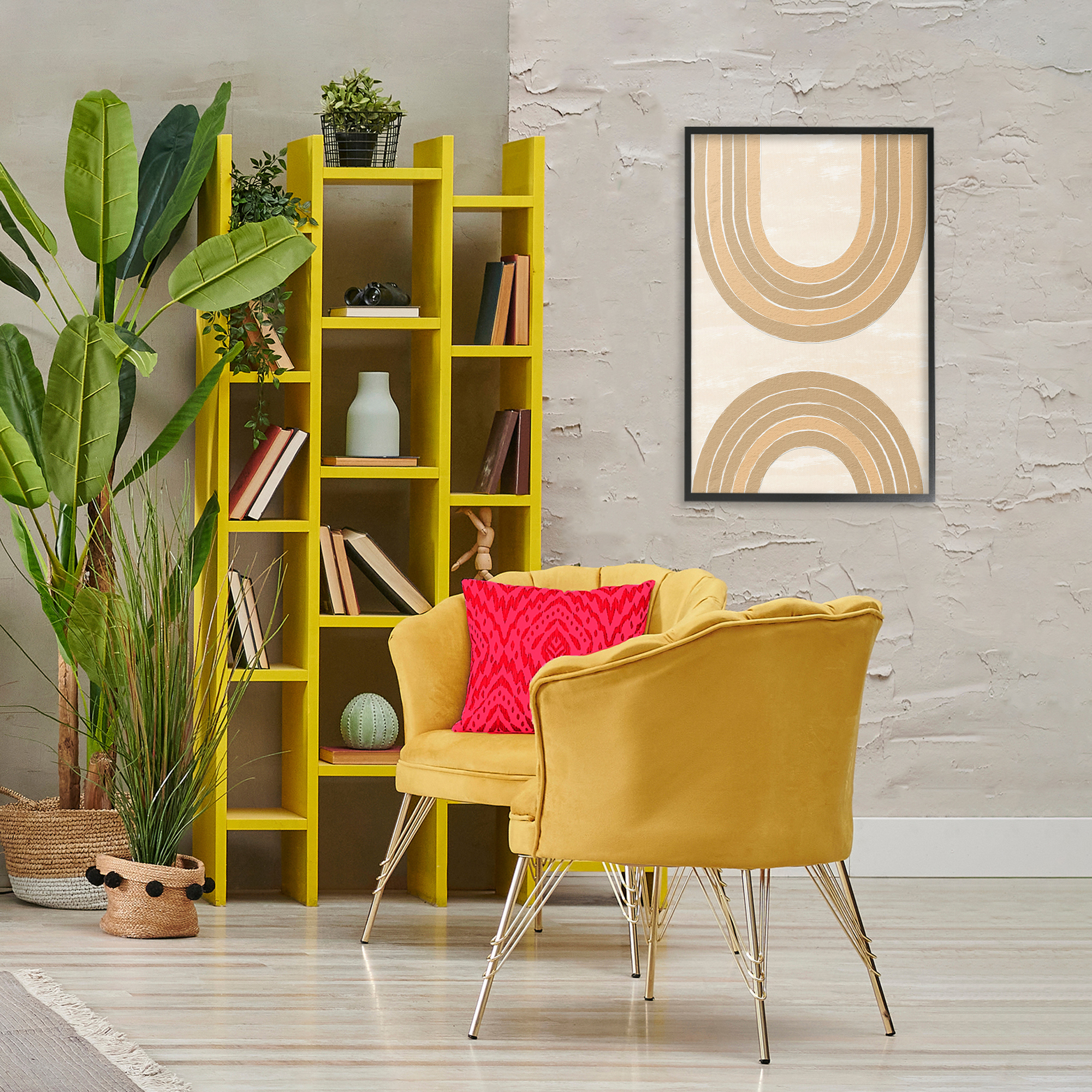 Stupell Industries Neutral Rainbow Arches Abstract Painting Black Framed Art Print Wall Art, 20 x 30