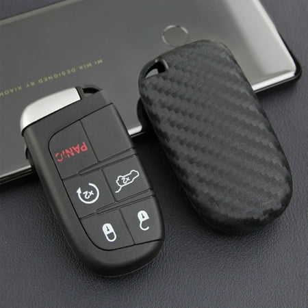 TSV Car Key Carbon Fiber Cover Fob Silicone Protector Case for Jeep, Dodge, (Best Cam For Jeep 258)