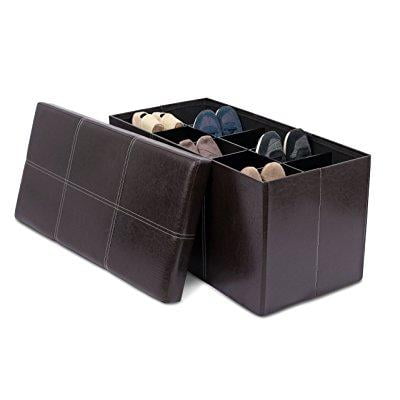 Upholstered Stool Bench BirdRock Home Storage Ottoman Bench with Shoe Storage | 31.5 x 16 | Strong and Sturdy | Upholstered Cushioned Seat | Shoe Organizer Shoe Rack Foot Stool | Brown ()