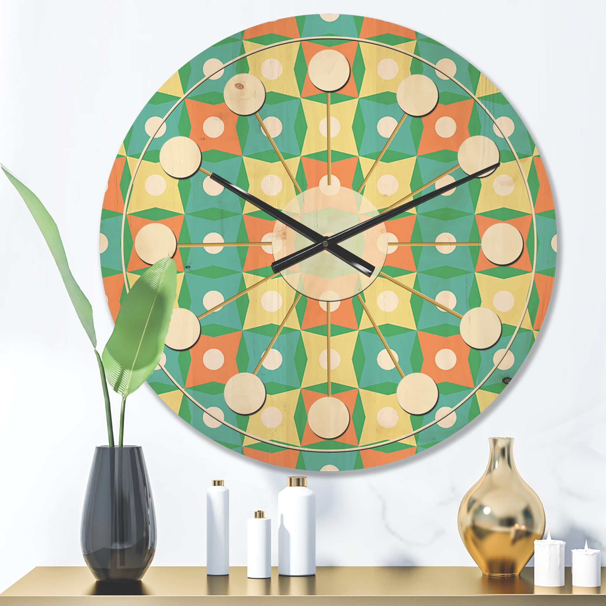 Designart 'Abstract Retro Pattern Design I' Mid-Century Modern Wood Wall Clock