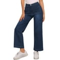thumbnail image 4 of Pantalones de mezclilla de pierna ancha para mujer, de cintura alta, elásticos y rectos, en negro y azul, 4 of 6