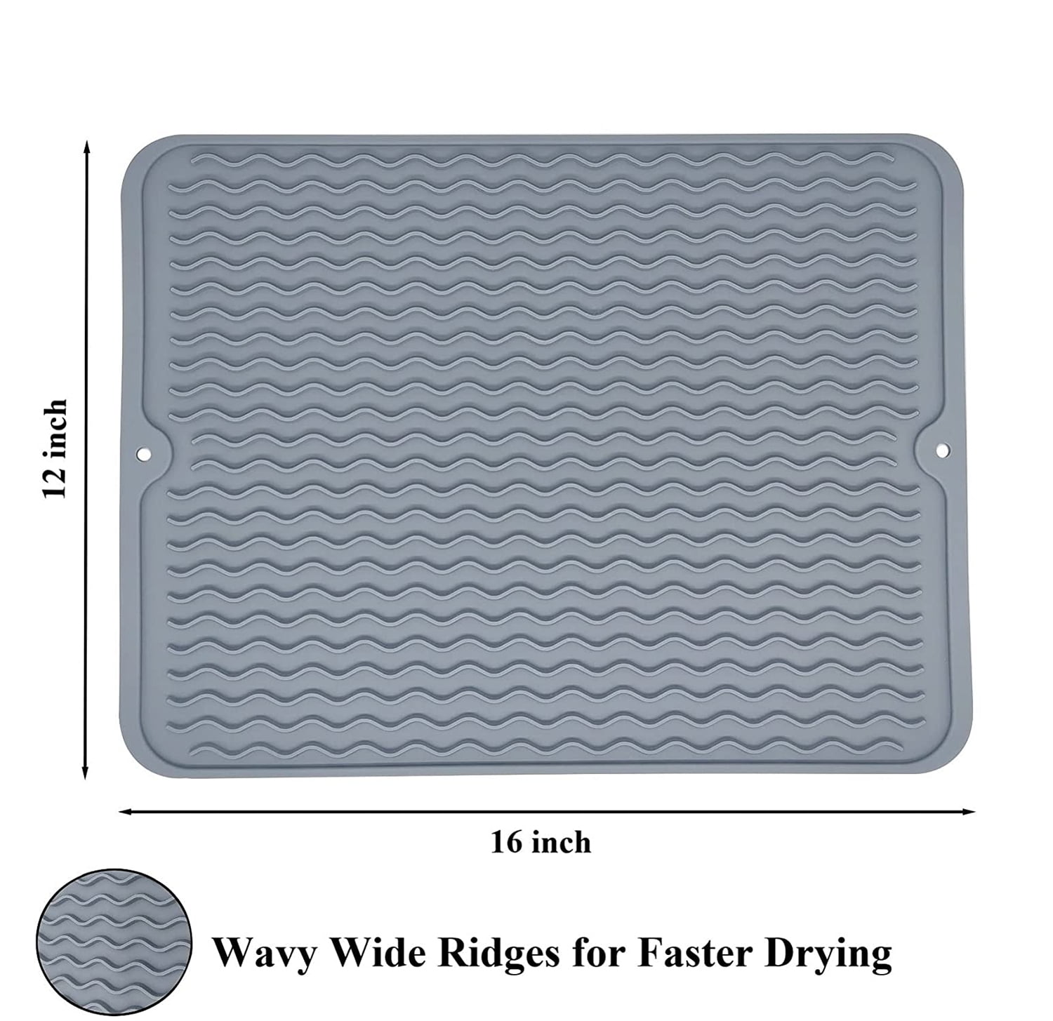 Restaurantware Comfy Grip 15.8 x 11.7 inch Medium-Size Countertop Drying Mat, 1 Food-grade Dish Drainboard - Ribbed Design and Raised Sidewalls, Waterproof, Gray Sil