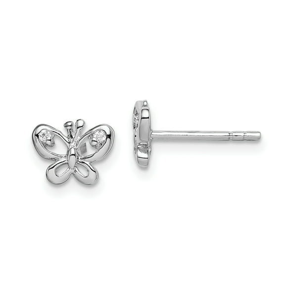 Primal Silver Sterling Silver Rhodium-plated Cubic Zirconia Butterfly Post Earrings