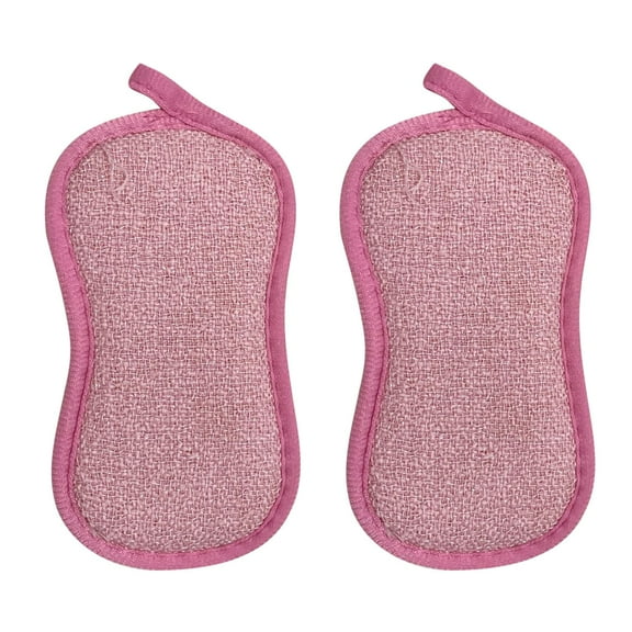 XKHAZA 2 Pack Multi-Purpose Scrub Sponges for Kitchen Scrub-it-Non-Scratch Double-Side Double-Effect Microfiber Sponge Along with Heavy Duty Scouring Power-Effortless Cleaning of Dishes Pots Pans