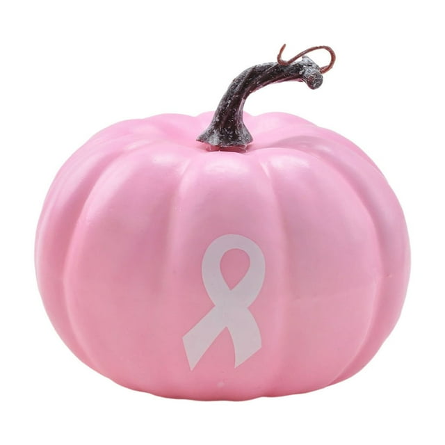 Halloween Pumpkin Ornament With Breast Cancer Awareness Ribbon For Thanksgiving And October Health Awareness Events