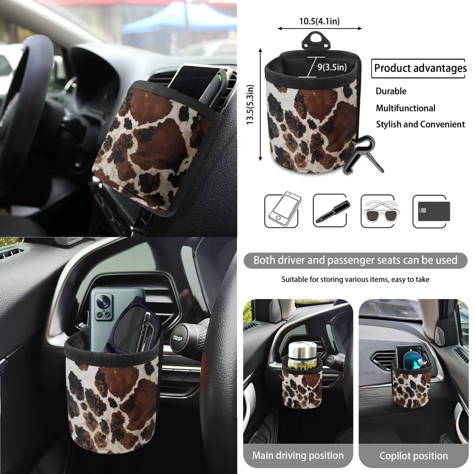 KUIFORTI Cow Print Car Seat Covers and Steering Wheel Cover and Seat Belt Covers 15 Pack Automotive Interior Accessories Seat-Covers-and-Accessorie, Easy to Install