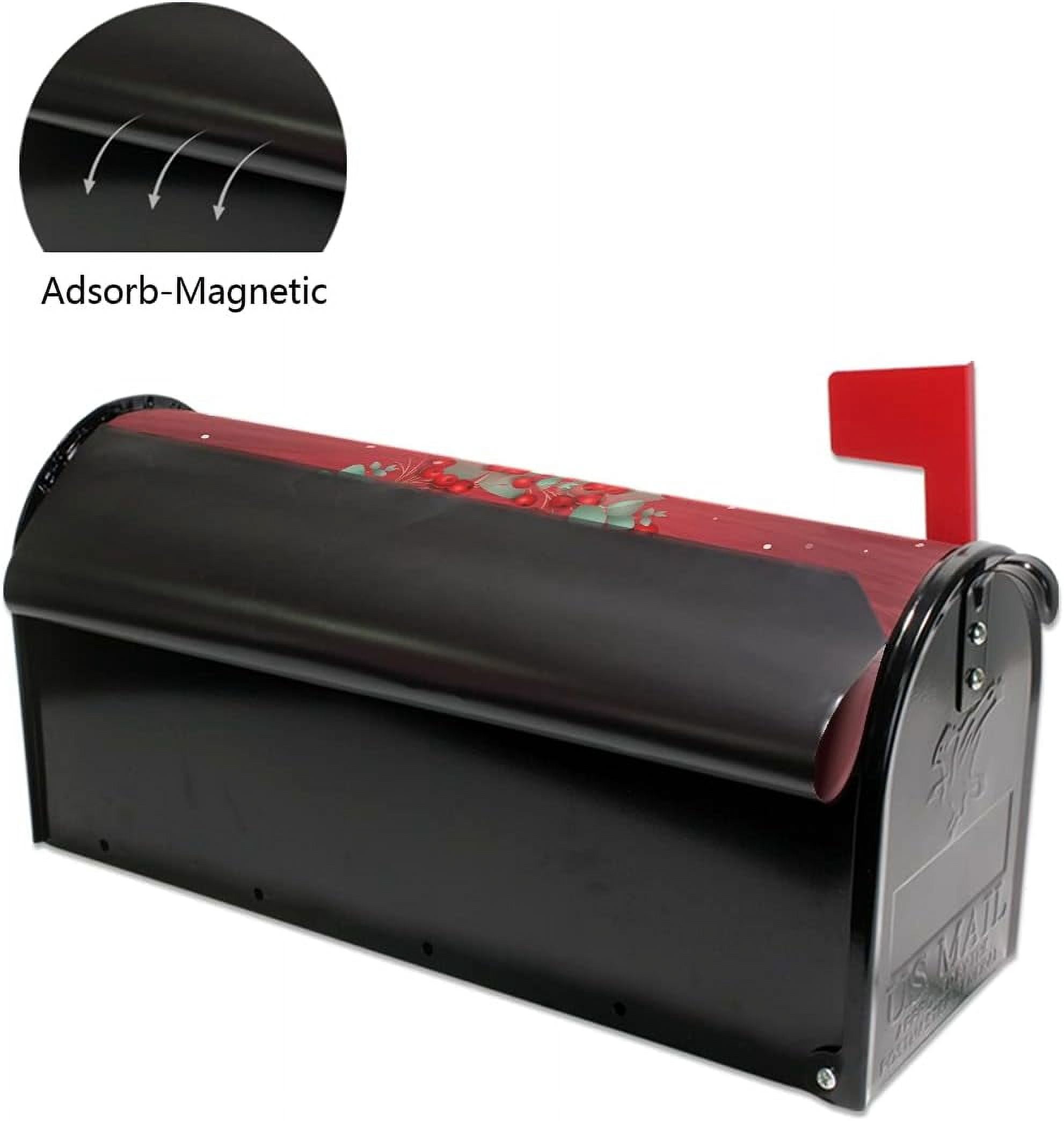 Merry Christmas Wreath Red Magnetic Mailbox Cover for Standard Mailboxes
