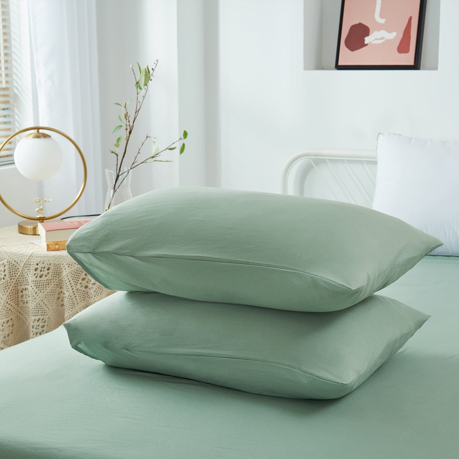 JML 3 Piece Duvet Cover Set, Soft Washed Brushed Microfiber Bedding Set King, Solid Green