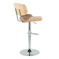 thumbnail image 4 of Lombardi Contemporary Adjustable Barstool with Swivel in Chrome Metal, Natural Wood and Camel Faux Leather with Straight T Footrest by LumiSource - Set of 2, 4 of 4