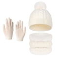 thumbnail image 2 of 3 Pcs Kids Winter Hat Scarf Gloves Set Boys Girls Knit Fleece Lined Thick Thermal Sets for Outdoor Play Ski Wear White 2-10 Years, 2 of 5
