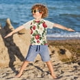 thumbnail image 3 of FORMRS Boys Rash Guard Short Sleeves Swim Shirt Quick Dry UPF 50+ Sun Protection, Sizes 3-12T, Apple Leaves Pattern, 3 of 6