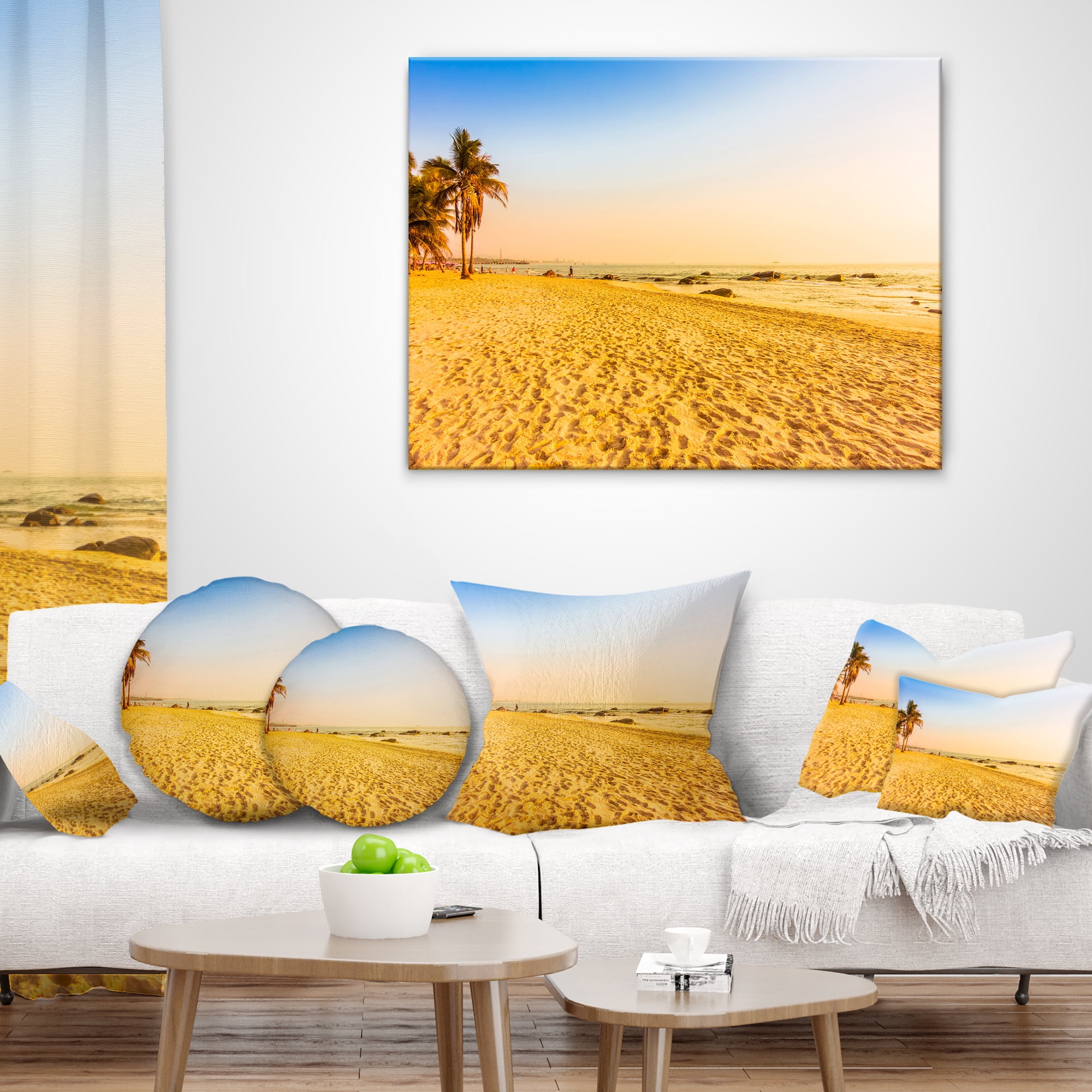 Designart Coconut Palm Trees on Beach - Landscape Photography Throw Pillow - 16x16
